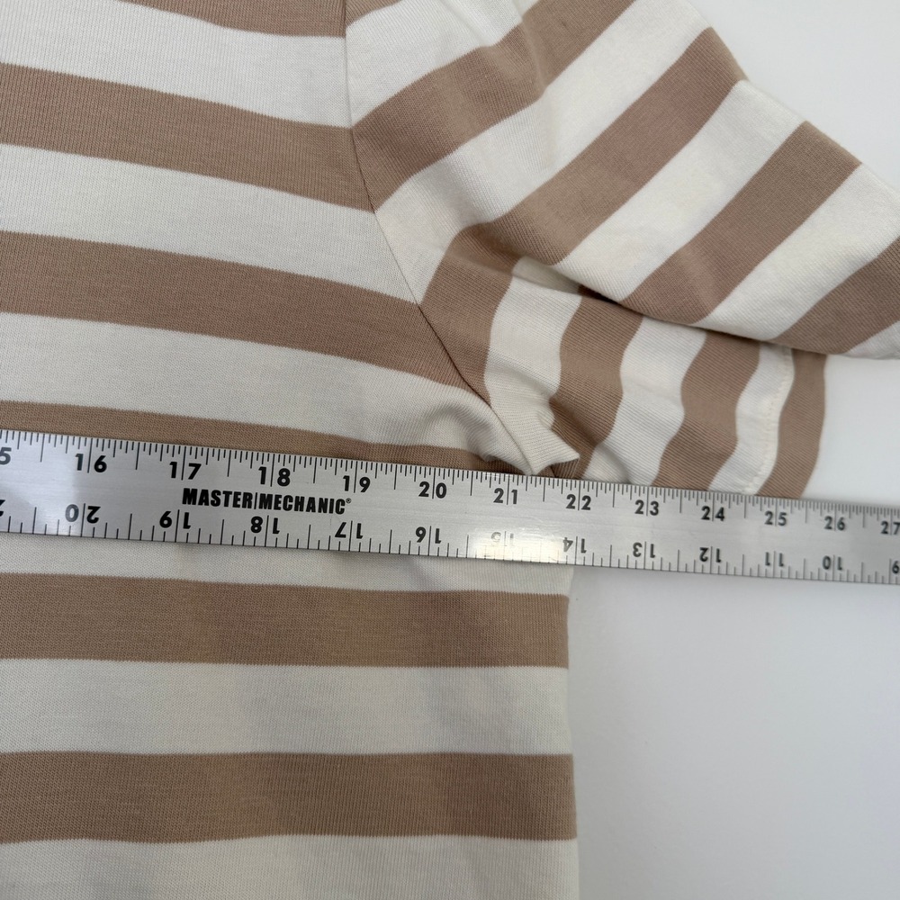 J.Crew‎ Womens XL Striped Short Sleeve Boatneck Top Gold Button Shoulder Beige - Picture 8 of 9